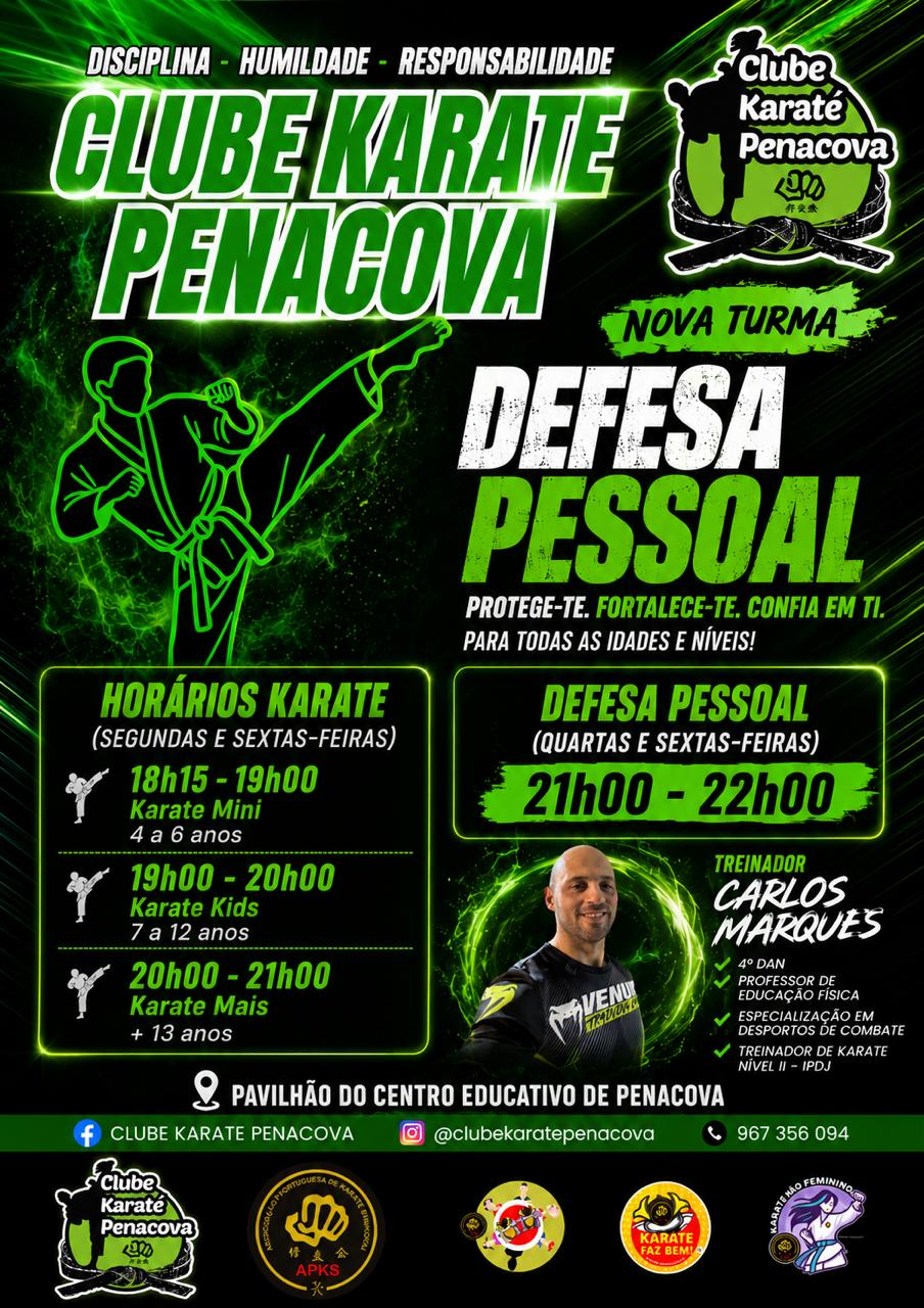 Cartaz Nova Turma — Karaté e Defesa Pessoal no Clube Karate Penacova